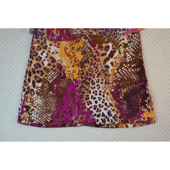 Simonton Says Women's Medium Pink Animal Print Ruffled Short Sleeve Blouse - Picture 8 of 12